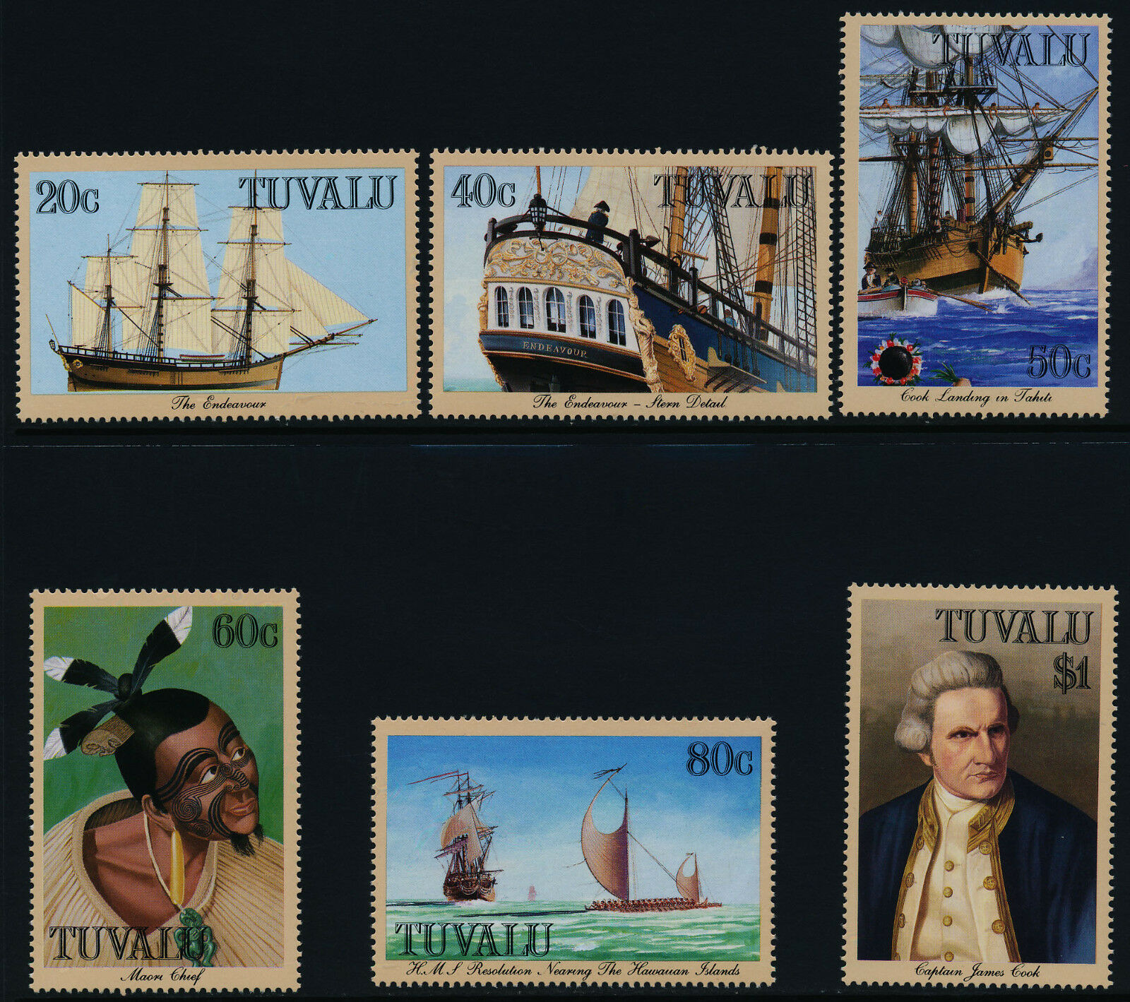 Tuvalu 490-6 Mnh Sailing Ships, Captain Cook, Maori Chief