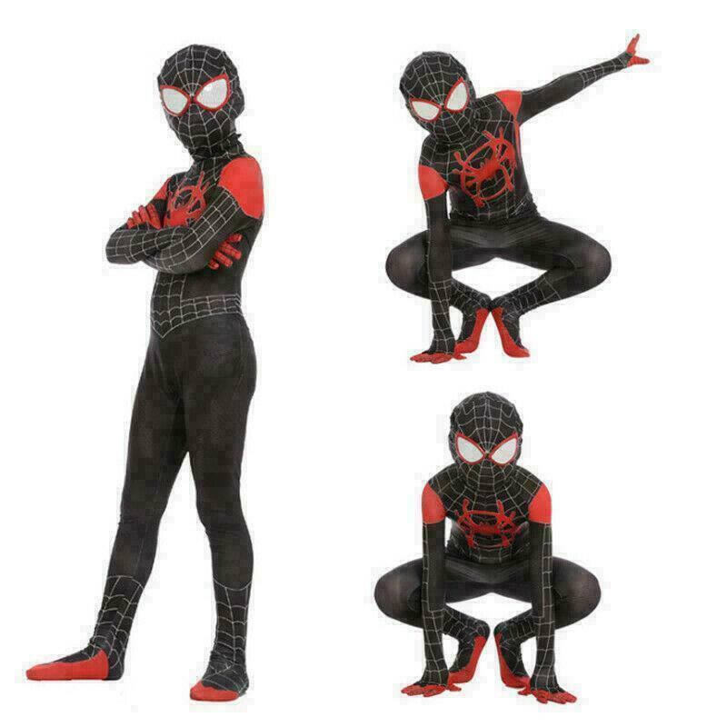 Spider-man: Into The Spider-verse Kids Costume Miles Morales Cosplay Zentai Suit