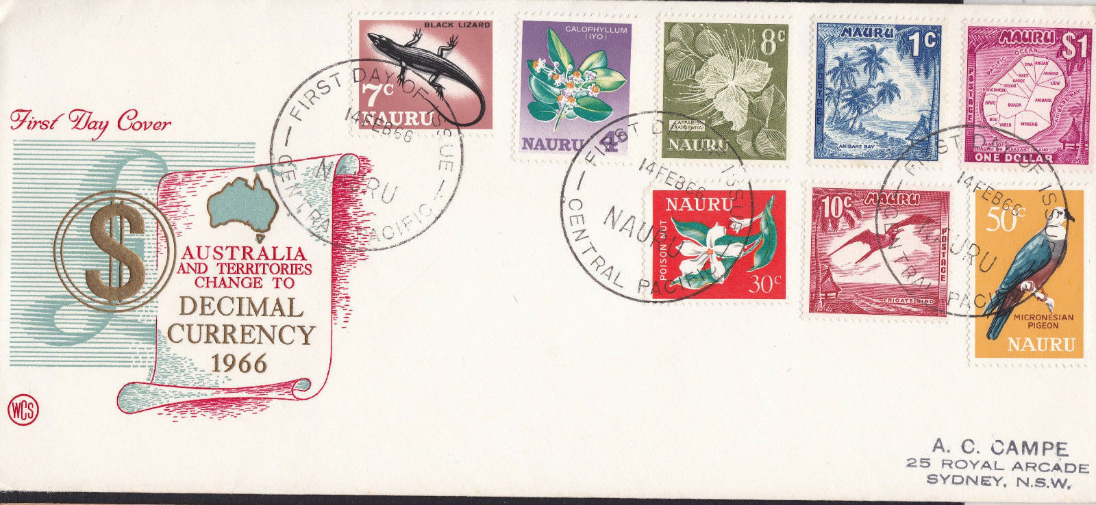 1966 Republic Of Nauru Central Pacific Decimal Currency Wcs Fdc Addressed Campe