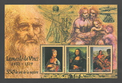 Moldova 2002 Art Mona Lisa / 550th Anniversary Of Leonardo Da Vinci Mnh Block