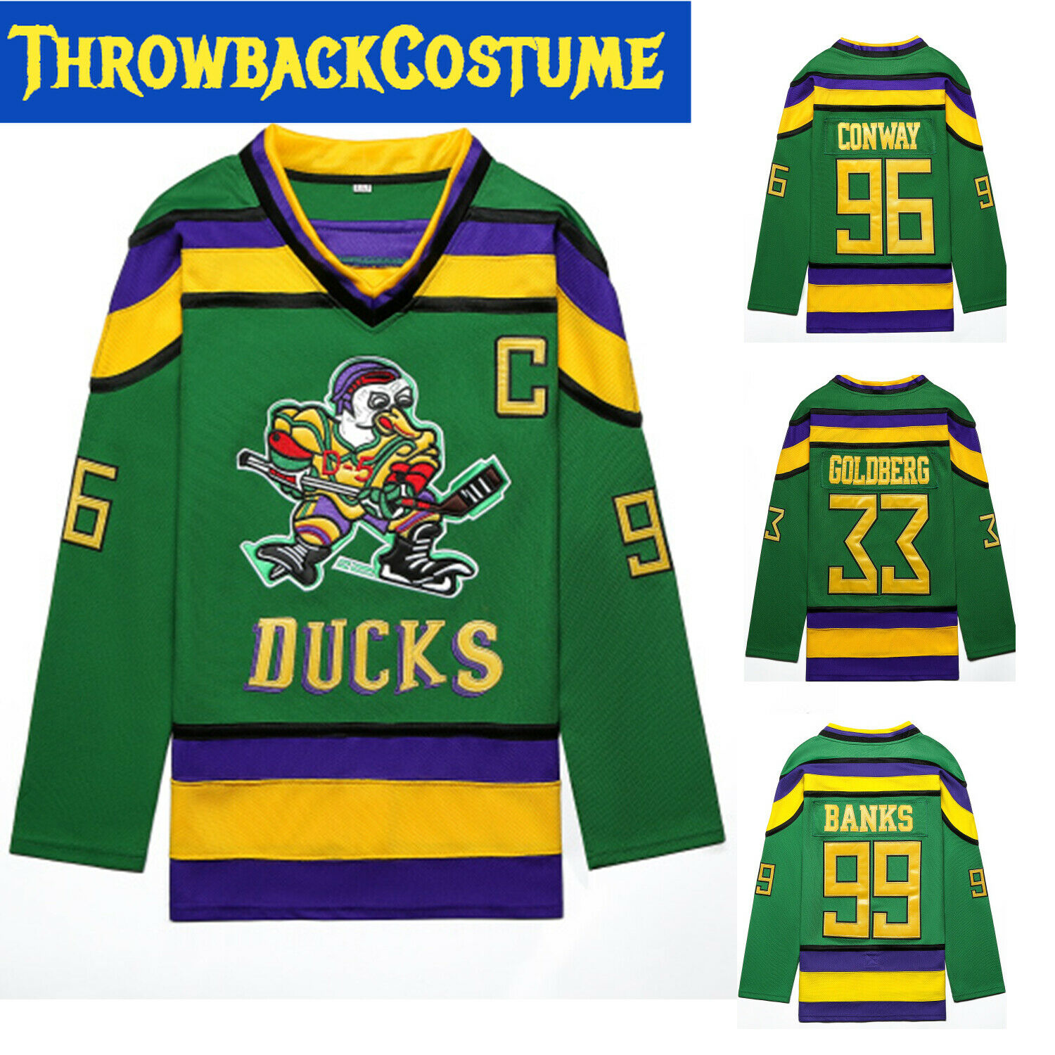 The Mighty Ducks Movie Jersey #96 Conway #99banks #33 Goldberg #66 Hockey Jersey