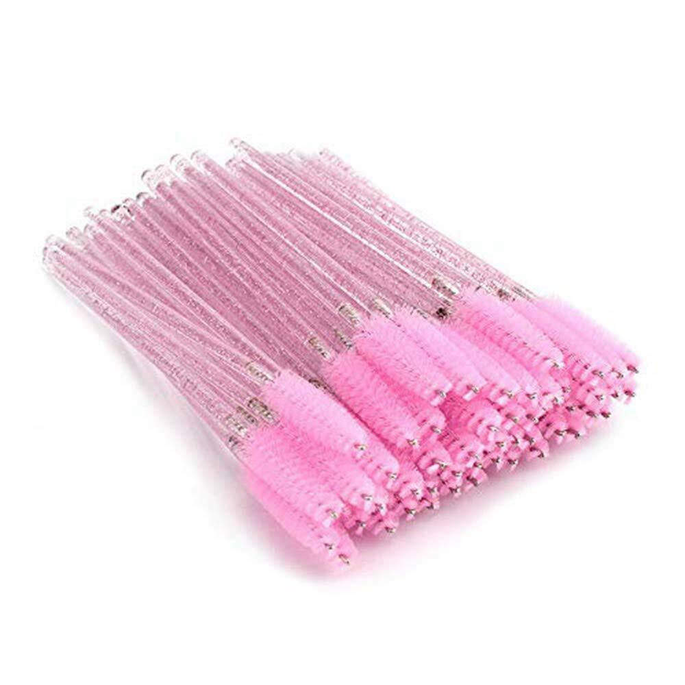 50x Disposable Crystal Eyelash Brush Mascara Wands Applicator Makeup Tool Pink