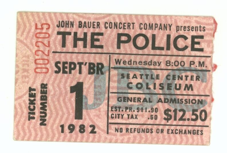 The Police And Huey Lewis & The News 9/1/82 Seattle Wa Rare Ticket Stub