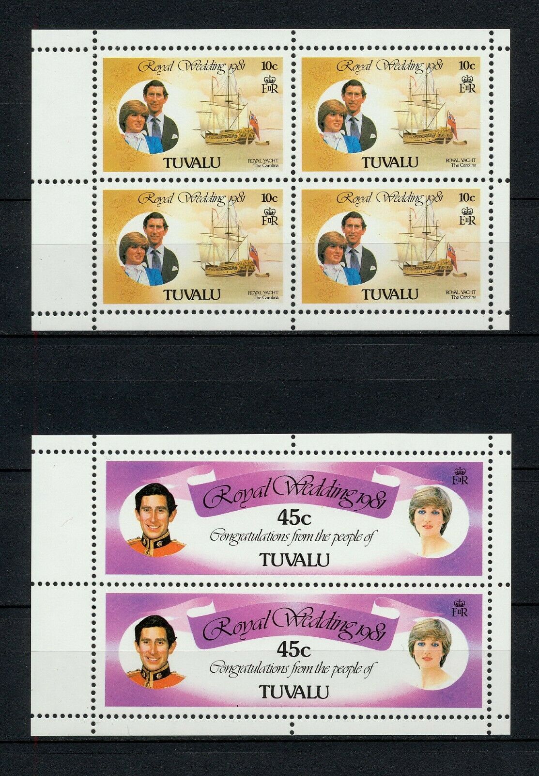 ✔️ (nnd 104) Tuvalu 1981 Mnh Lady Diana & Charles Royal Wedding