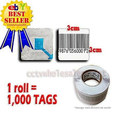 1000 Pcs Checkpoint® Barcode Soft Label Tag 8.2  3x3 Cm